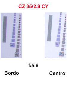 Mire ottiche a f5.6, Distagon 35/2.8 CY su Canon 5DmkII, messa a fuoco al centro